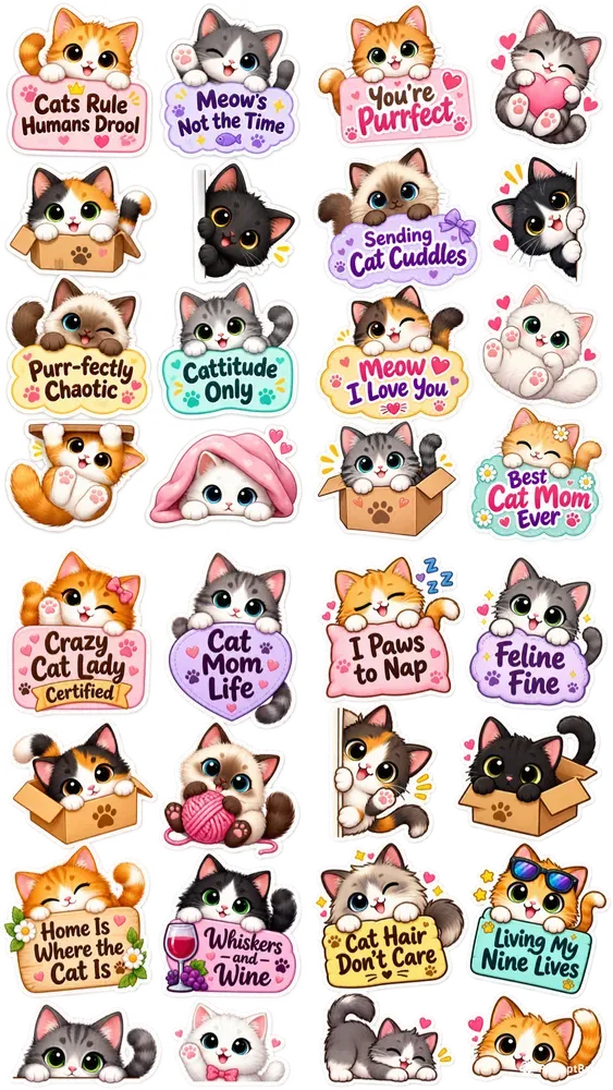 National Cat Day Peekaboo Stickers Pngs
