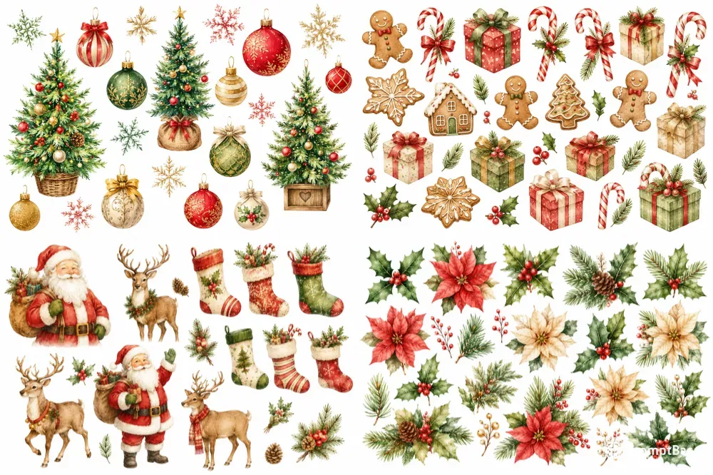 Whimsical Christmas Watercolor Cliparts