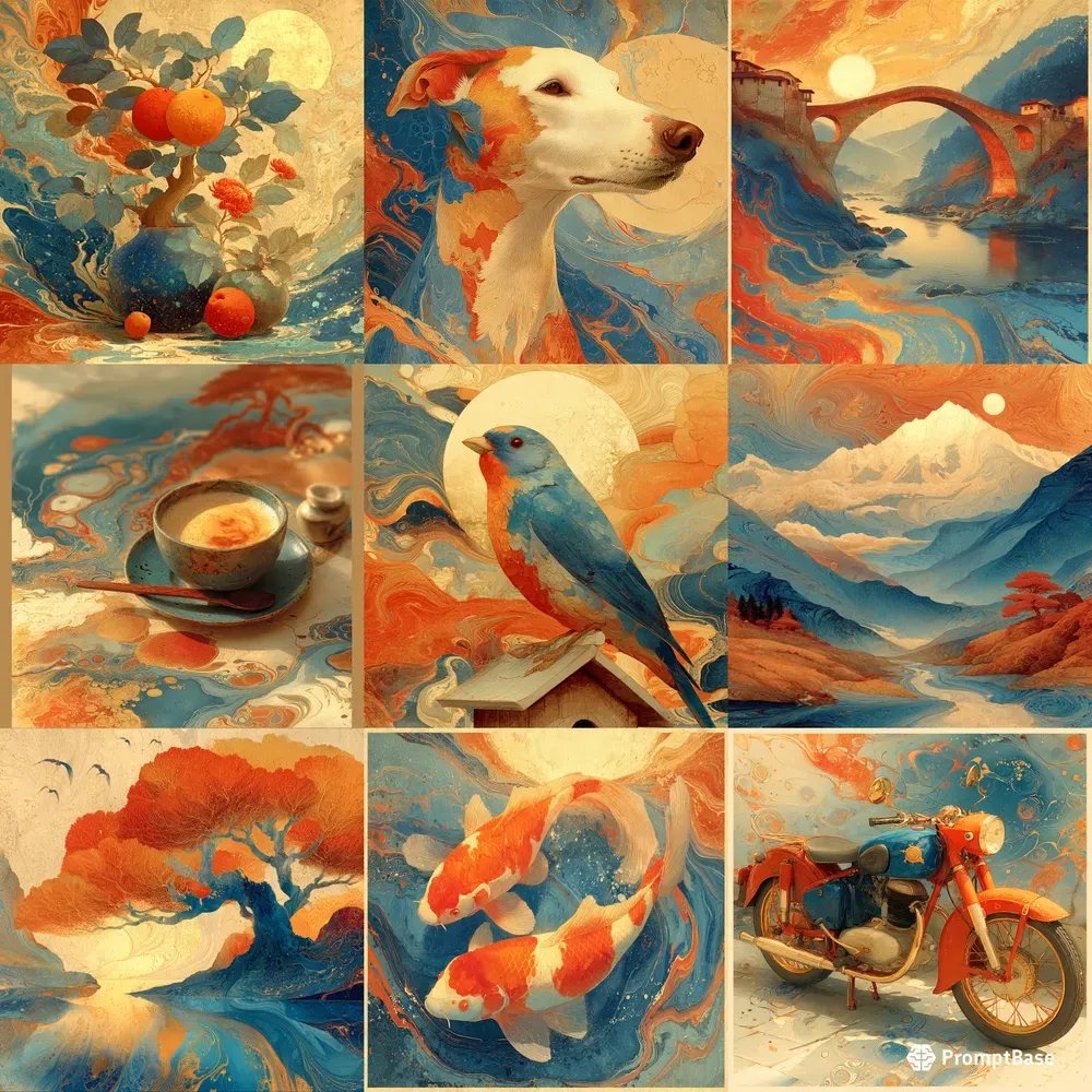 Marbled Rust Indigo Fine Art
