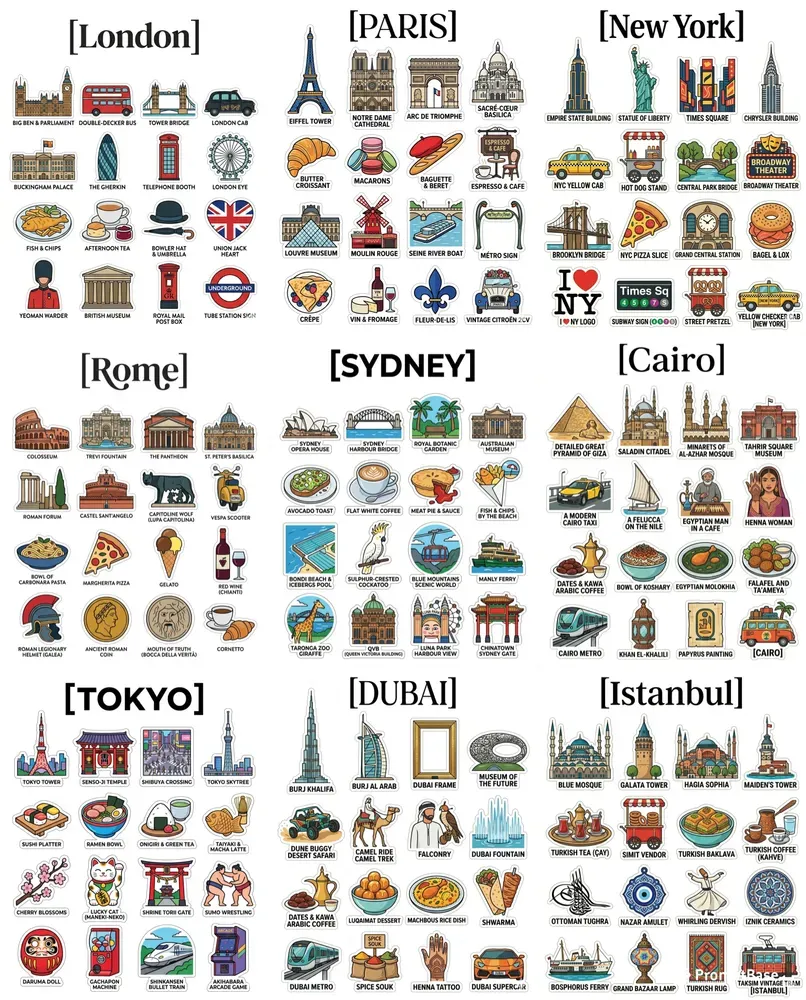 Travel City Sticker Sheets
