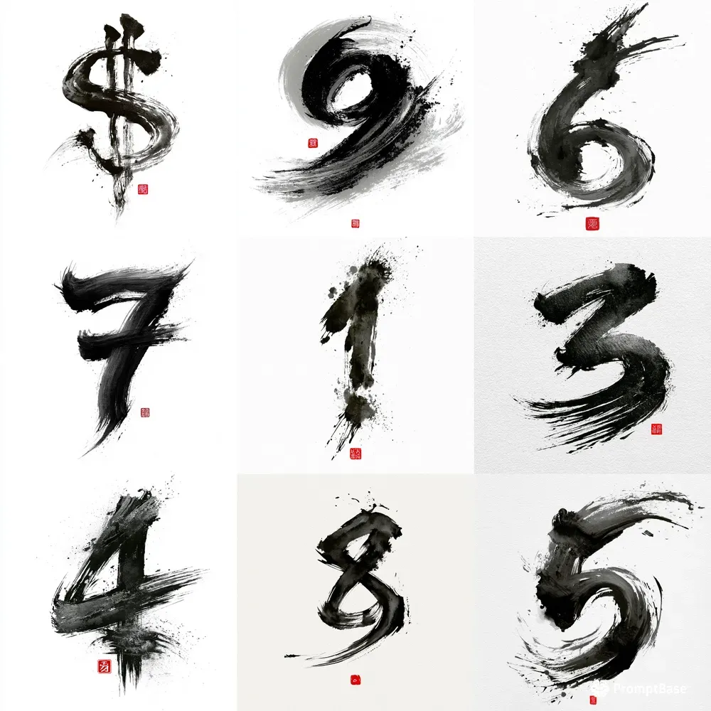 Japanese Calligraphy Numbers