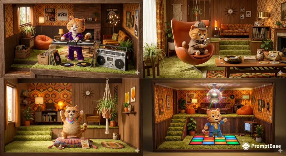 70s Retro Cat House 3D Dioramas