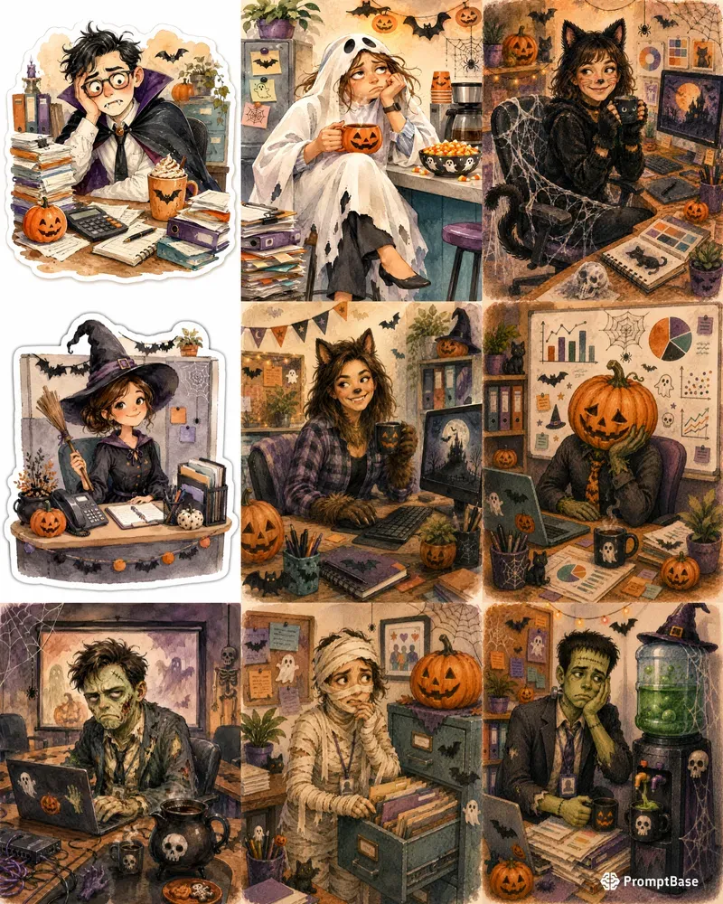 Halloween Office Worker Sticker Packs