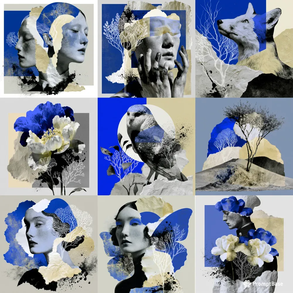 Cobalt Floral Photomontages
