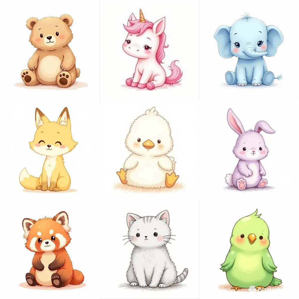 Cute Animal Handdrawn Kawaii Style