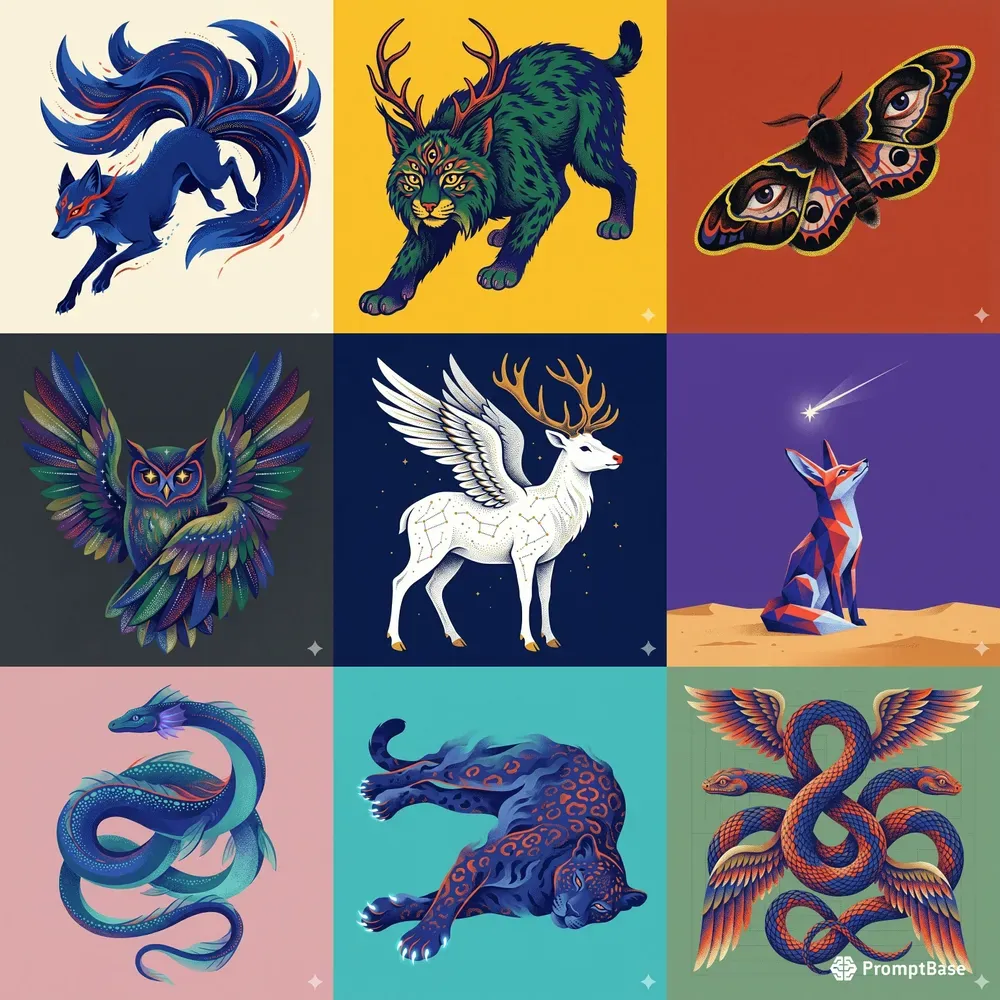 Mystical Fauna Stylized Gouache Art