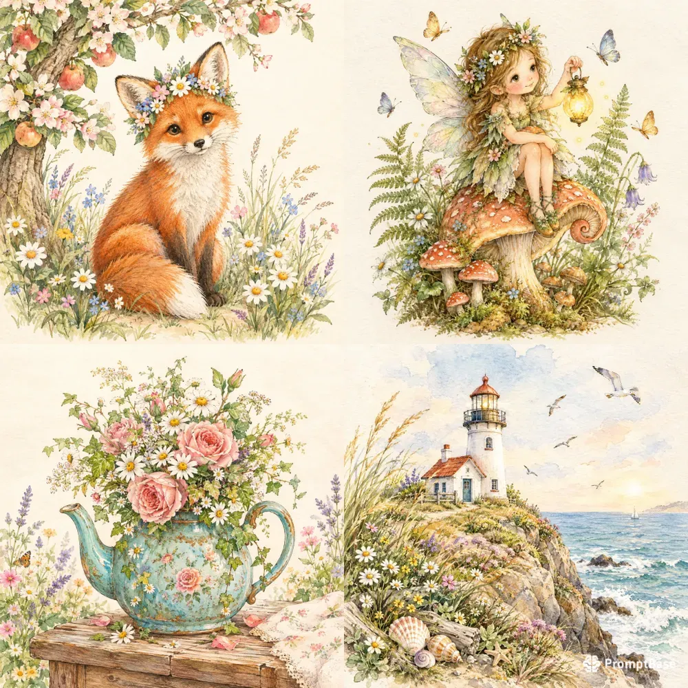 Whimsical Floral Storybook Art