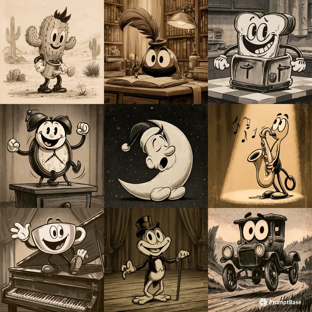 Vintage 1930s Rubber Hose Cartoon Art