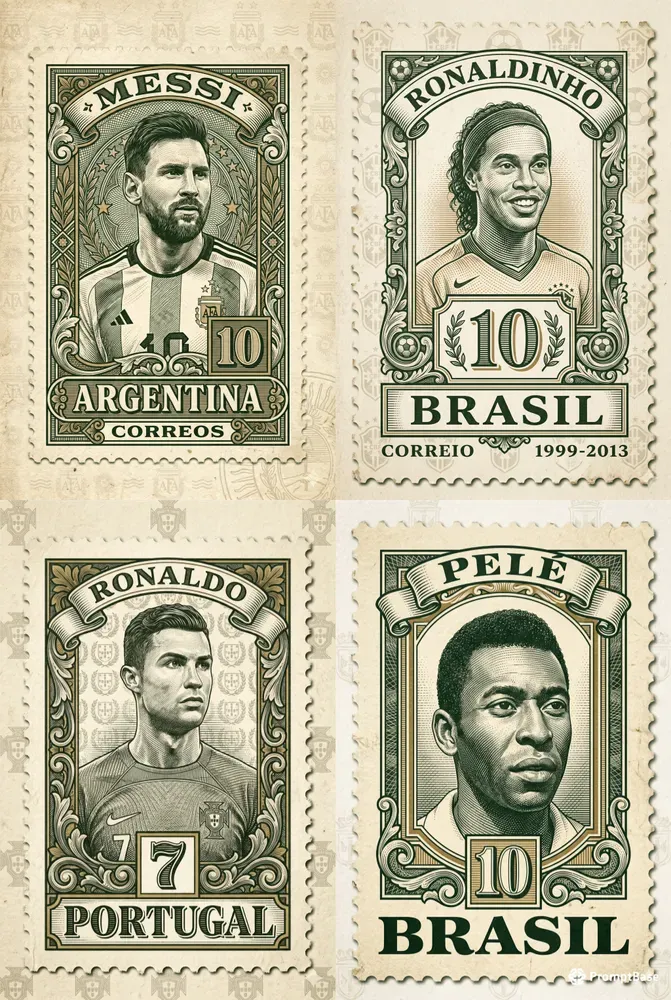 Vintage Engraved Football Postage Stamps