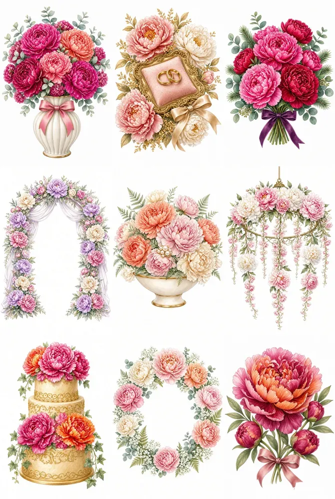 Peony Clipart 100 Packs For Cards