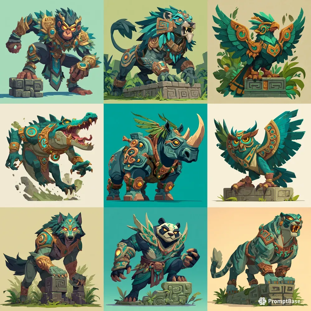Cartoon Aztec Tlaloc Animals