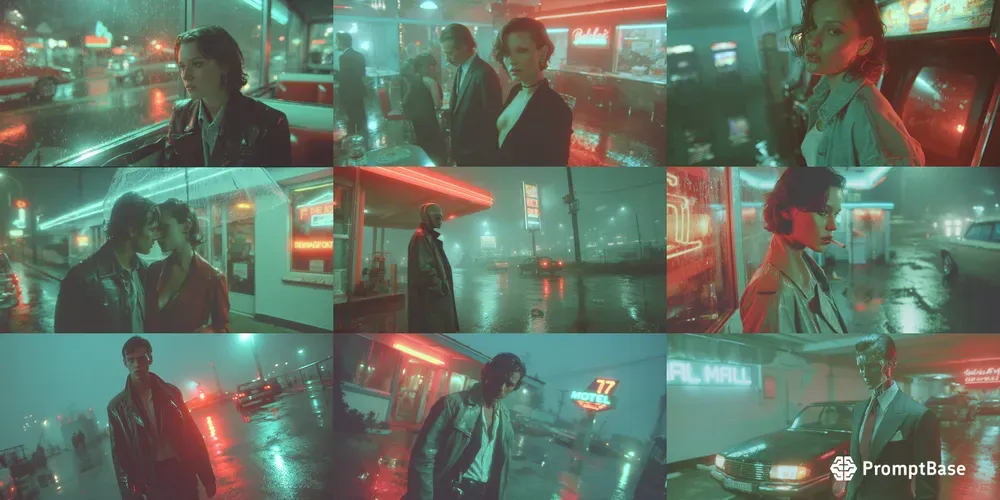 Cinematic 80s Neon Noir Film Stills