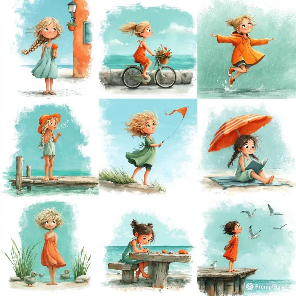 Whimsical Seaside Girls Clipart