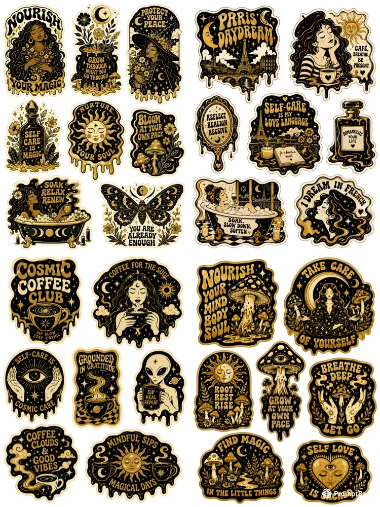 Psychedelic Retro Selfcare Sticker Packs
