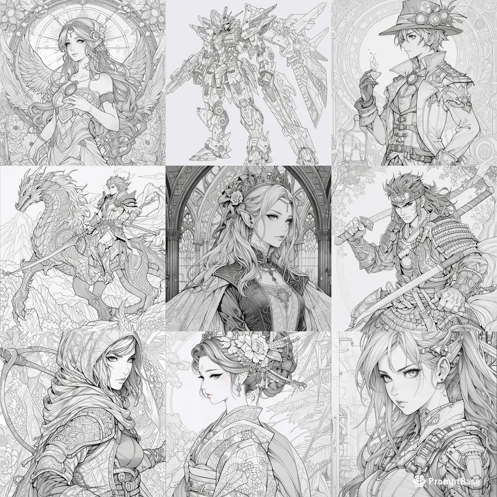 Elegant Anime Line Art Coloring Pages