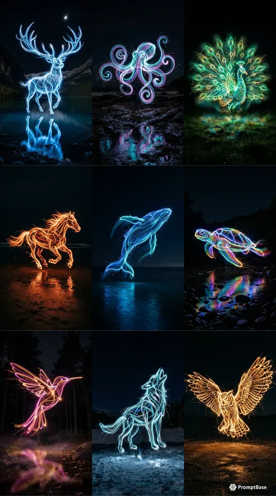 Neon Light Painting Wildlife Photos