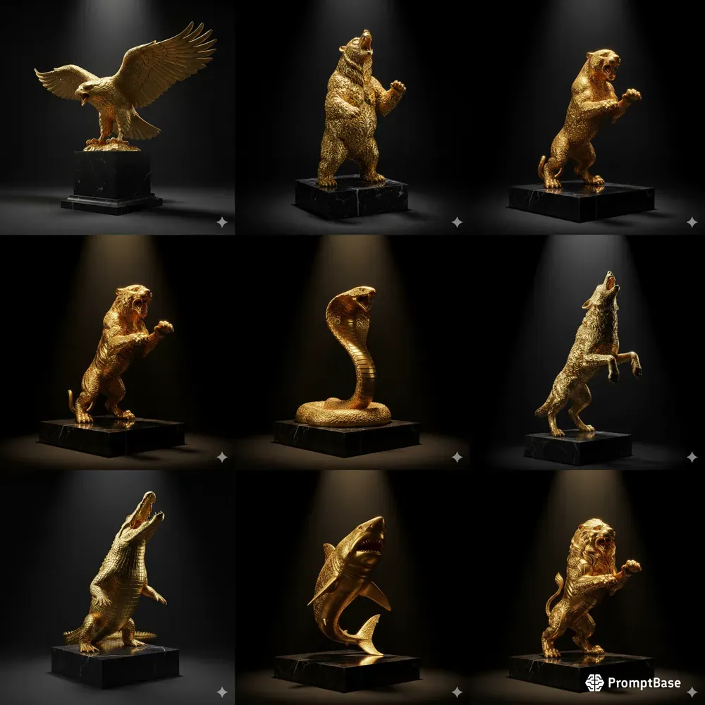 Ancient Golden Predator Statues