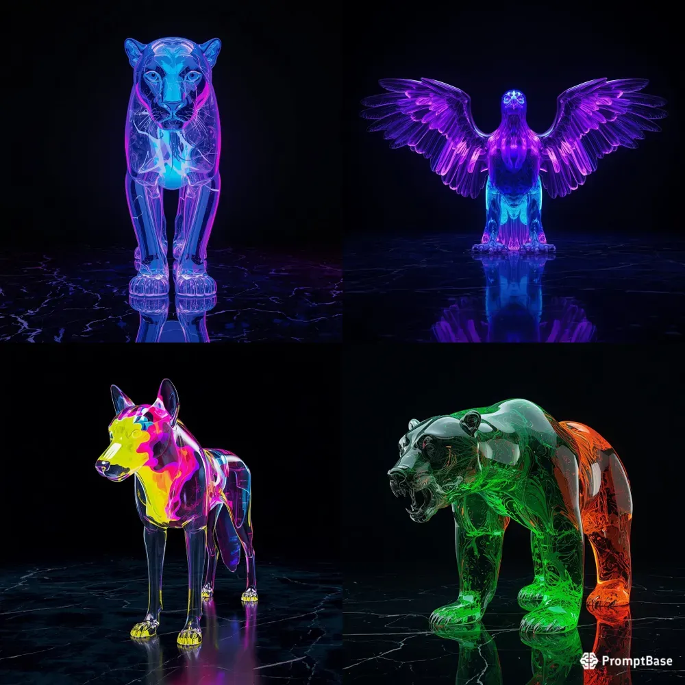 Neon Fluid Glowing Glass 3D Animals