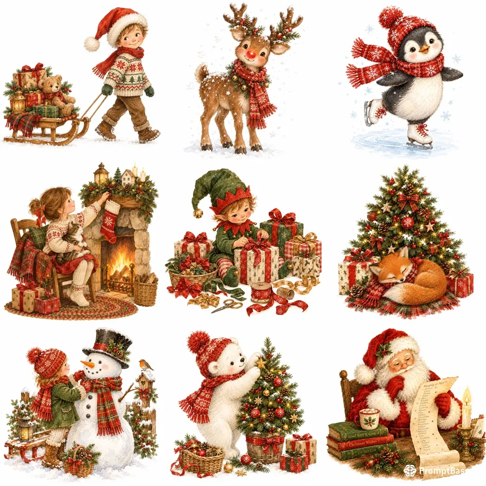 Charming Childrens Christmas Watercolors