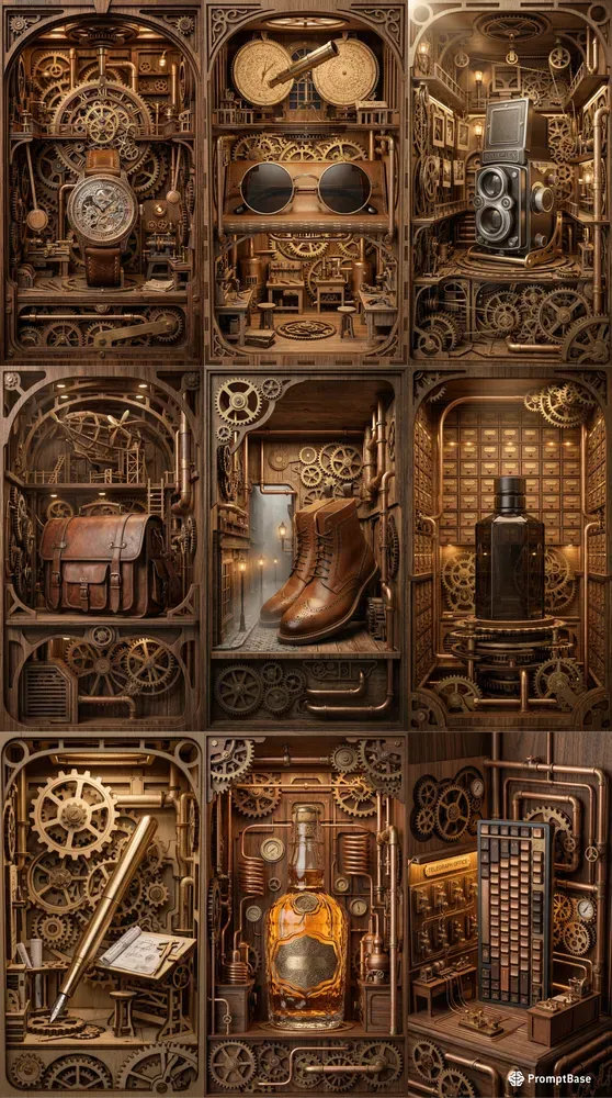 Steampunk Diorama Mechanical Wood Ads