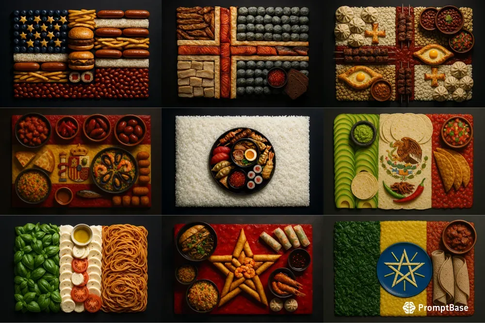 Flags Made From Traditional Dishes