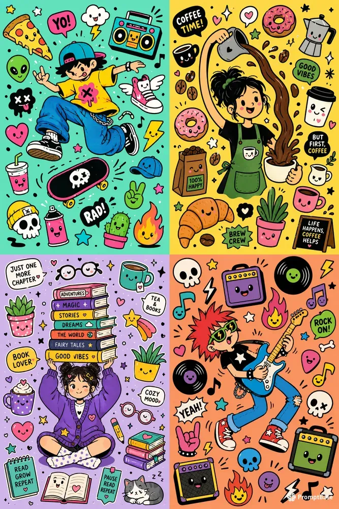 Naive Kawaii Sticker Collage Art