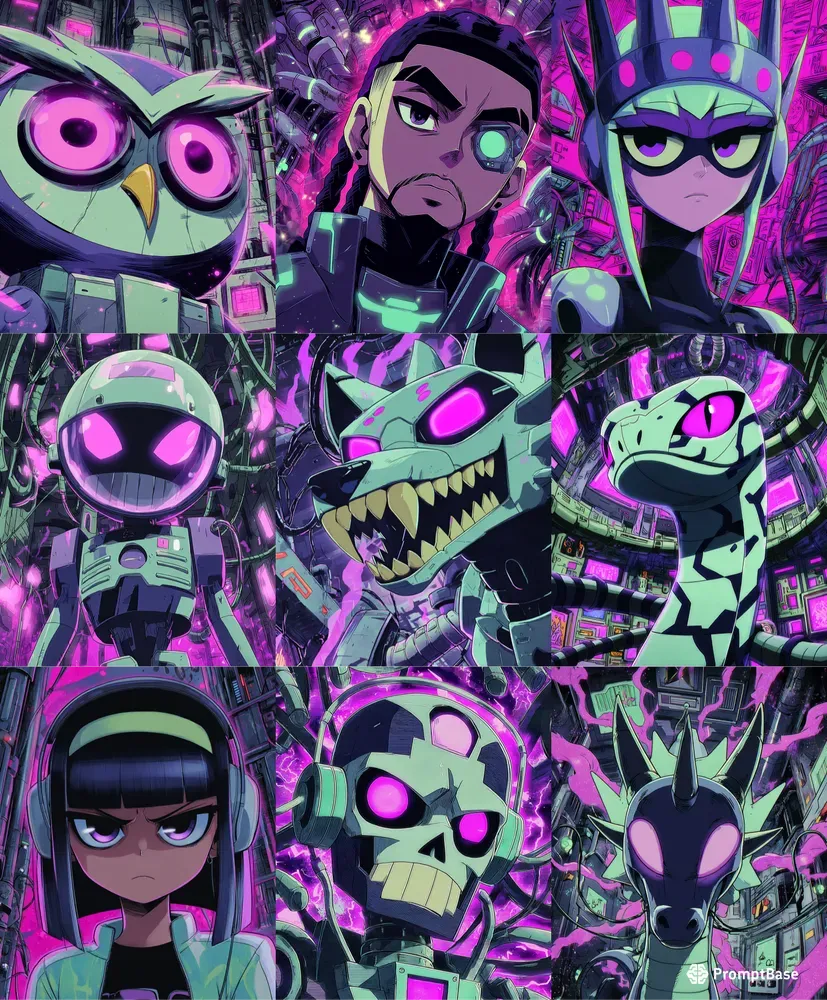 Neon Biomech Manga Portraits