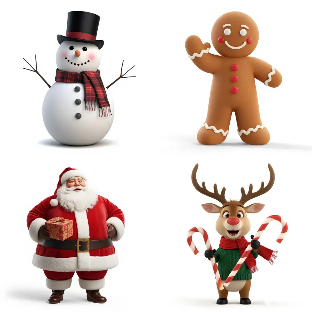 Vintage 3D Christmas Mascots