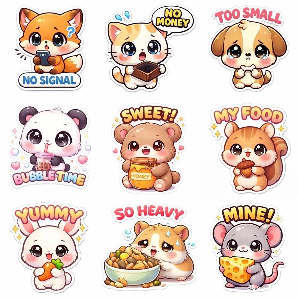 Cute Kawaii Chibi Animal Stickers Texts