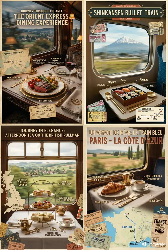 Vintage Train Travel Food Infographics
