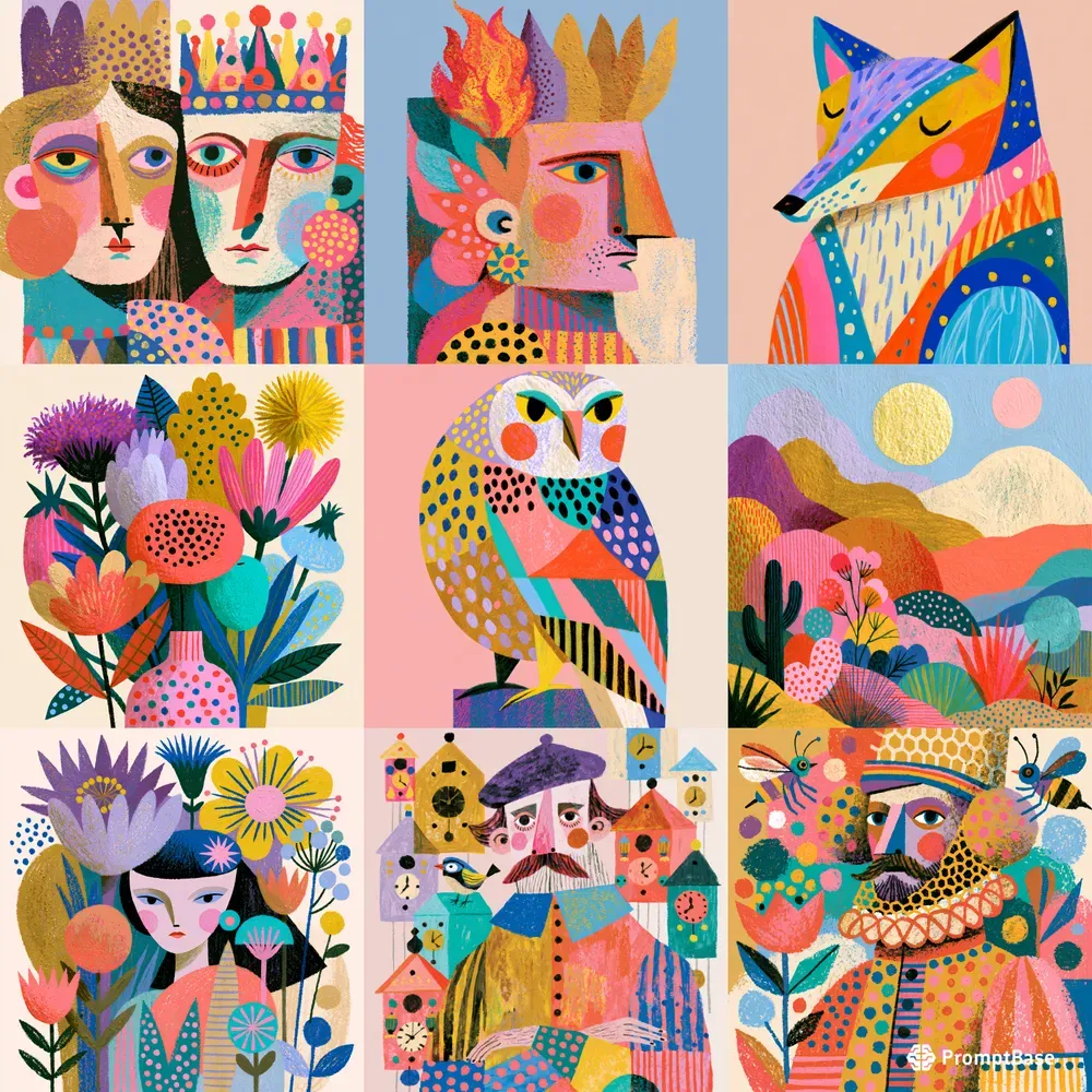 Colorblock Joyful Folk Art