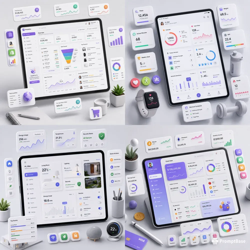 3D Claymorphic App UI Mockups