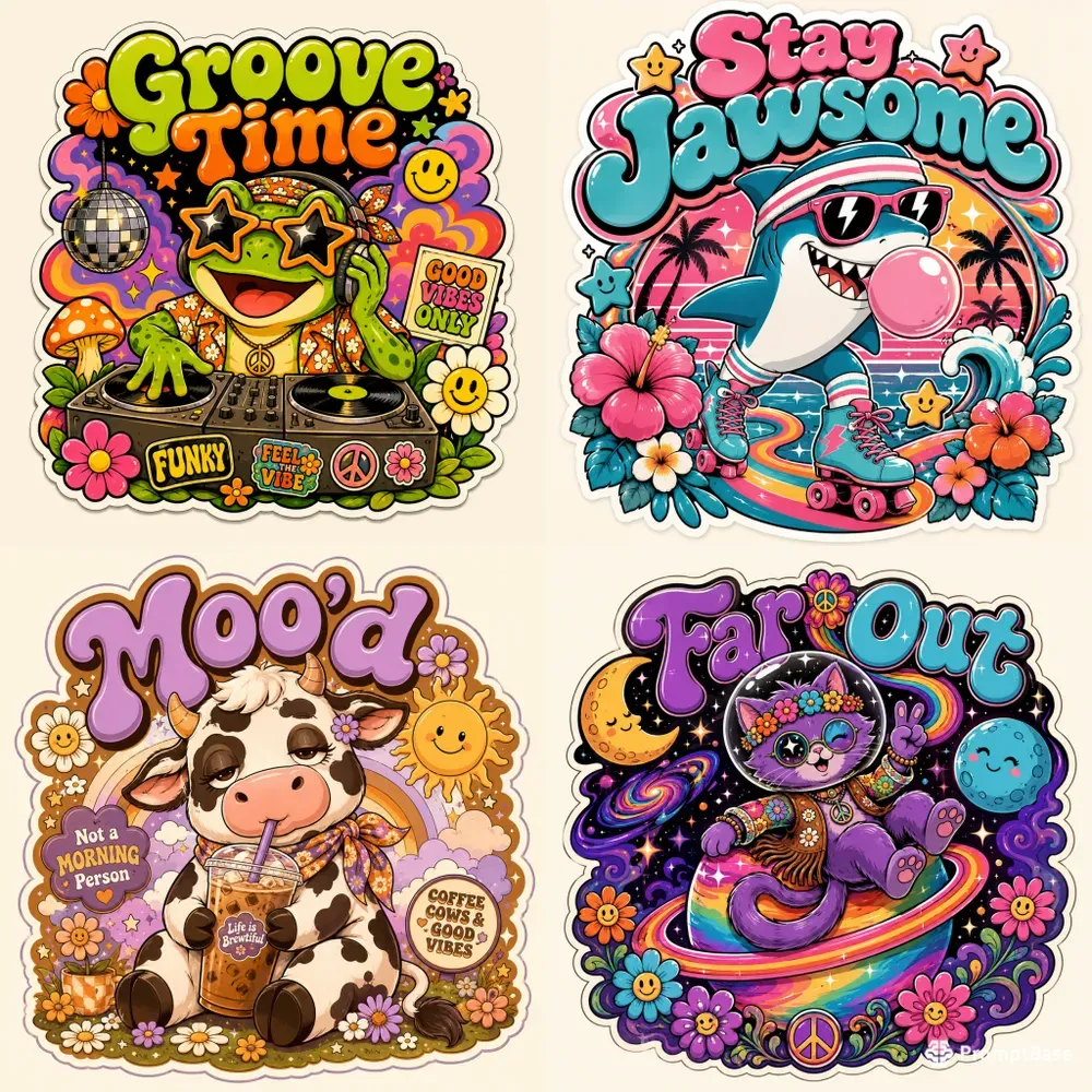 Retro Groovy Sticker Art Packs