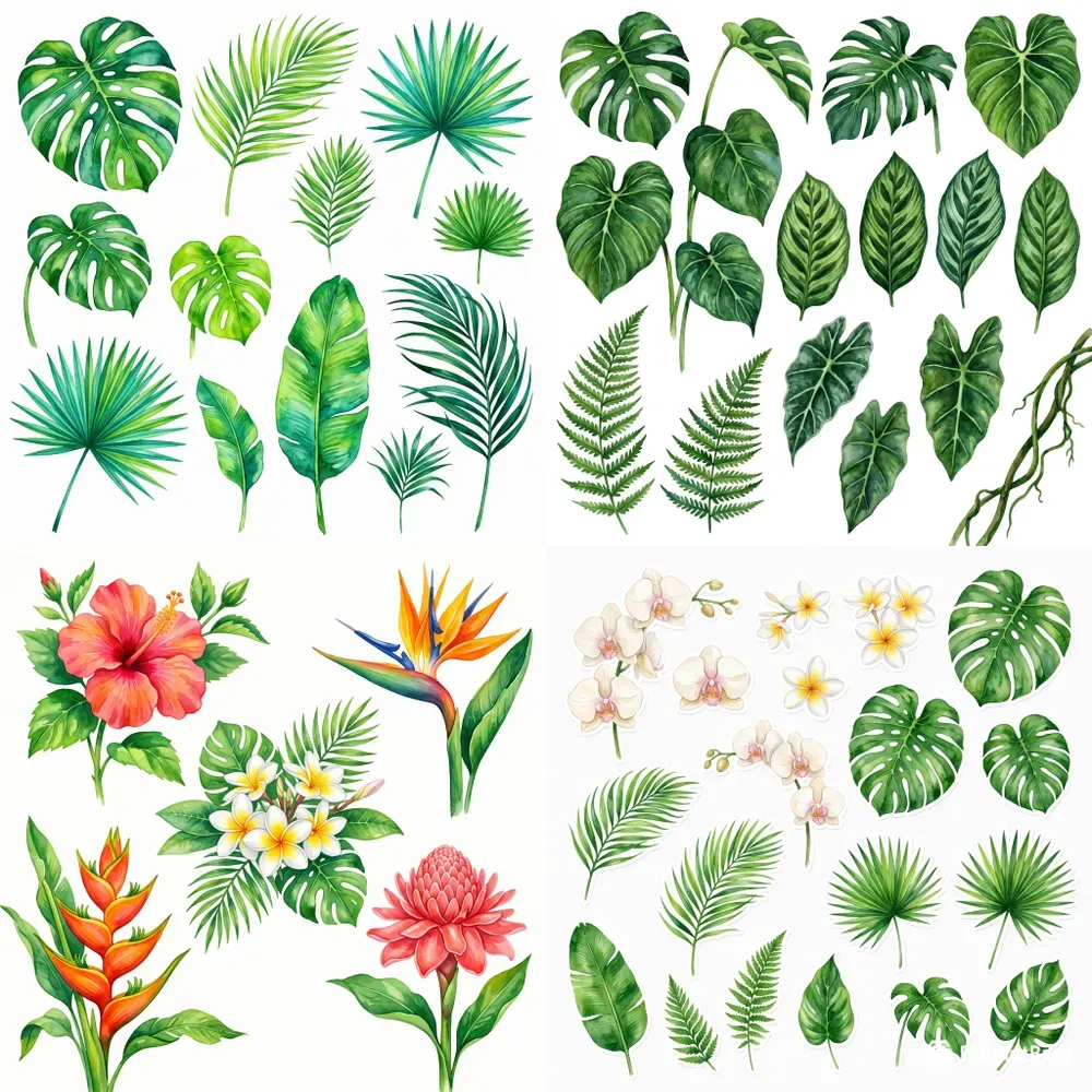 Tropical Watercolor Botanical Clipart