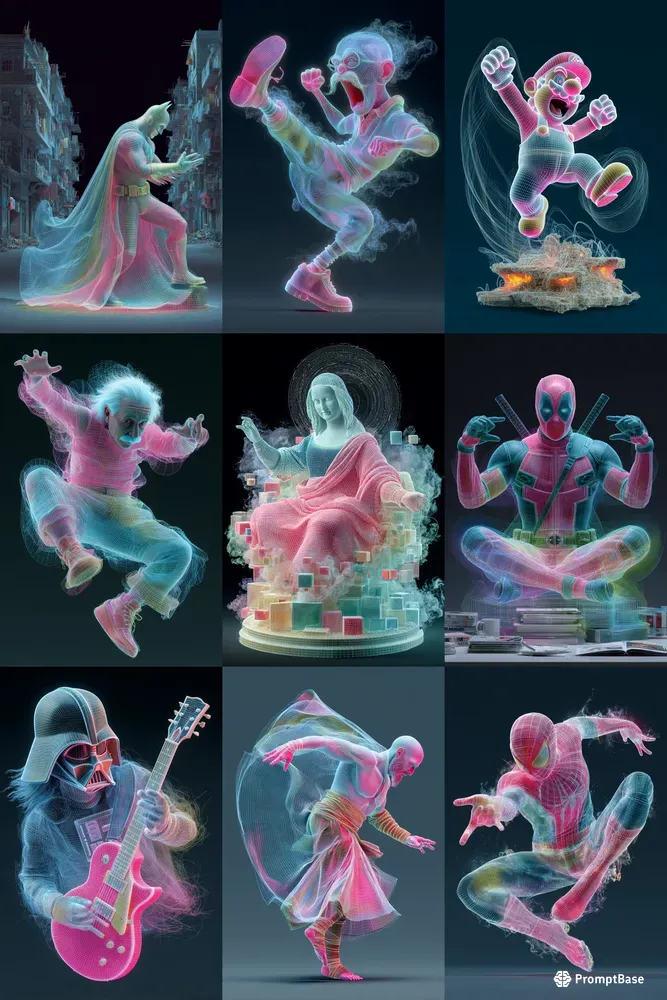 Cyberpunk Neon Wireframe Caricatures