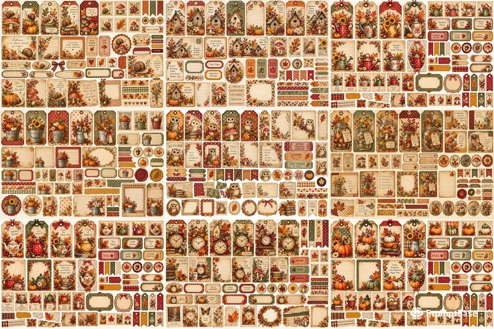 Autumn Polka Dot Vintage Ephemera Sets