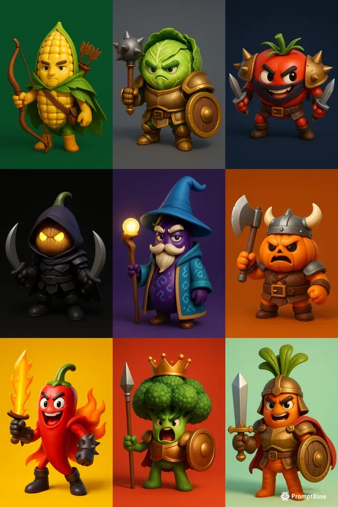 3D Cartoon Vegetable Warrior Templates
