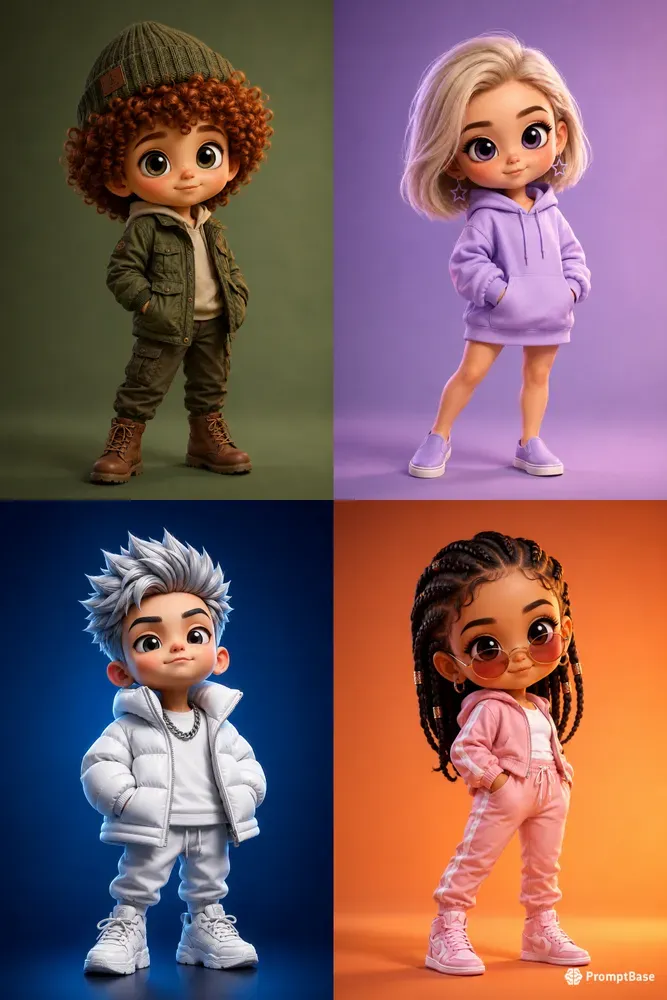 3D Chibi Streetwear Kid Characters