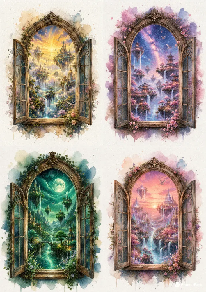 Magical Watercolor Portal Worlds