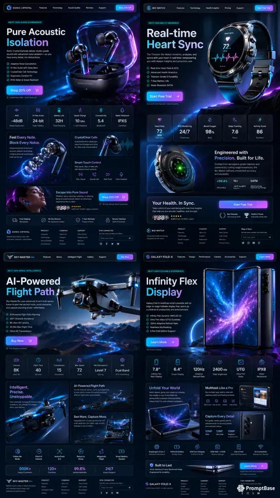 Tech Gadget Landing Page UI Layouts