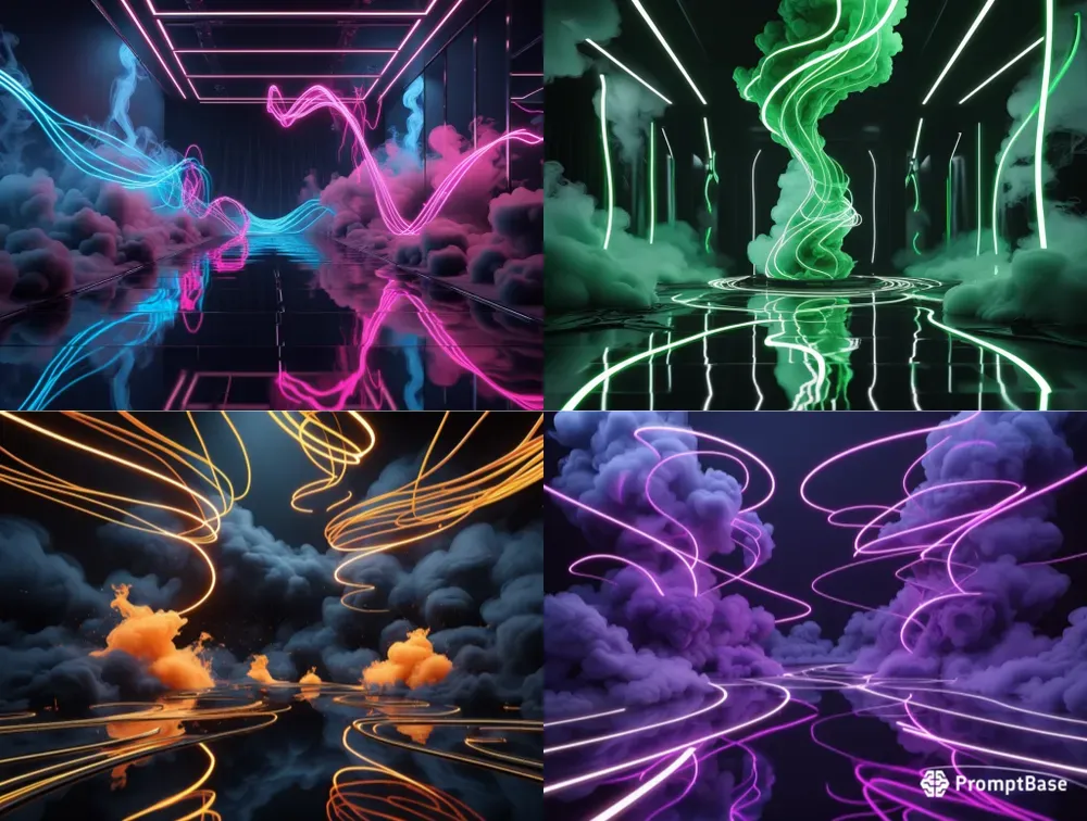 3D Neon Light Trails Tech Backdrops
