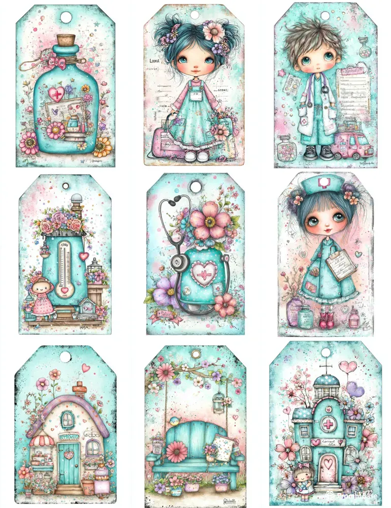 Whimsical Nurse Girl Product Tags