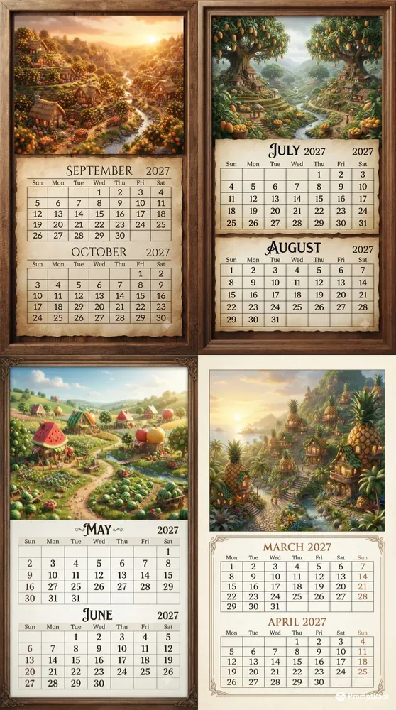 Cinematic Fruits Village 2027 Calendars
