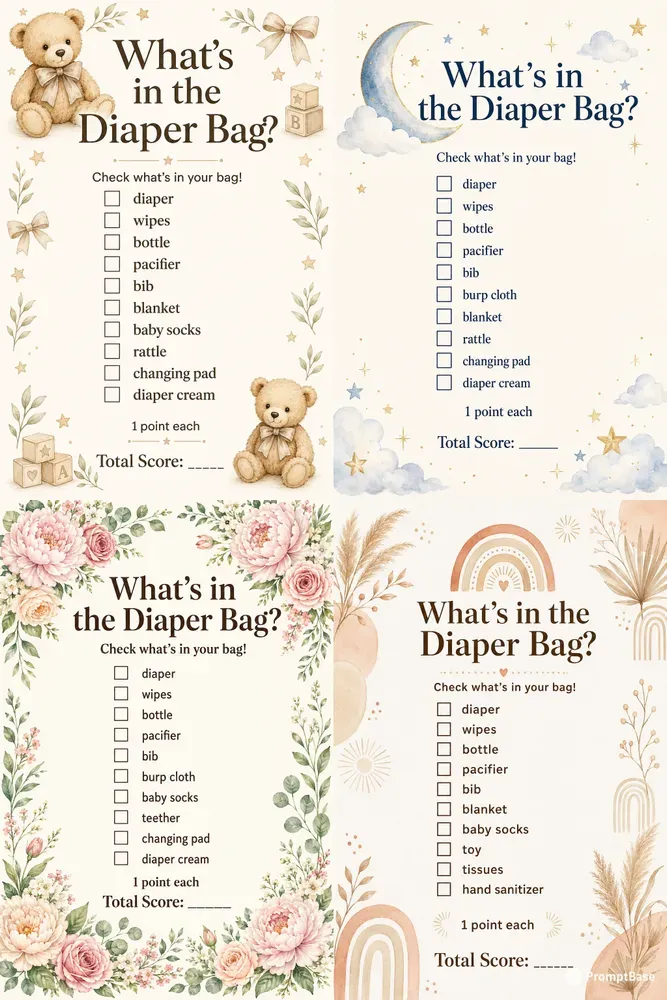Baby Shower Diaper Bag Game Printables