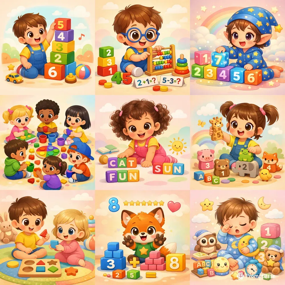 Cute Kids Learning Illustrations