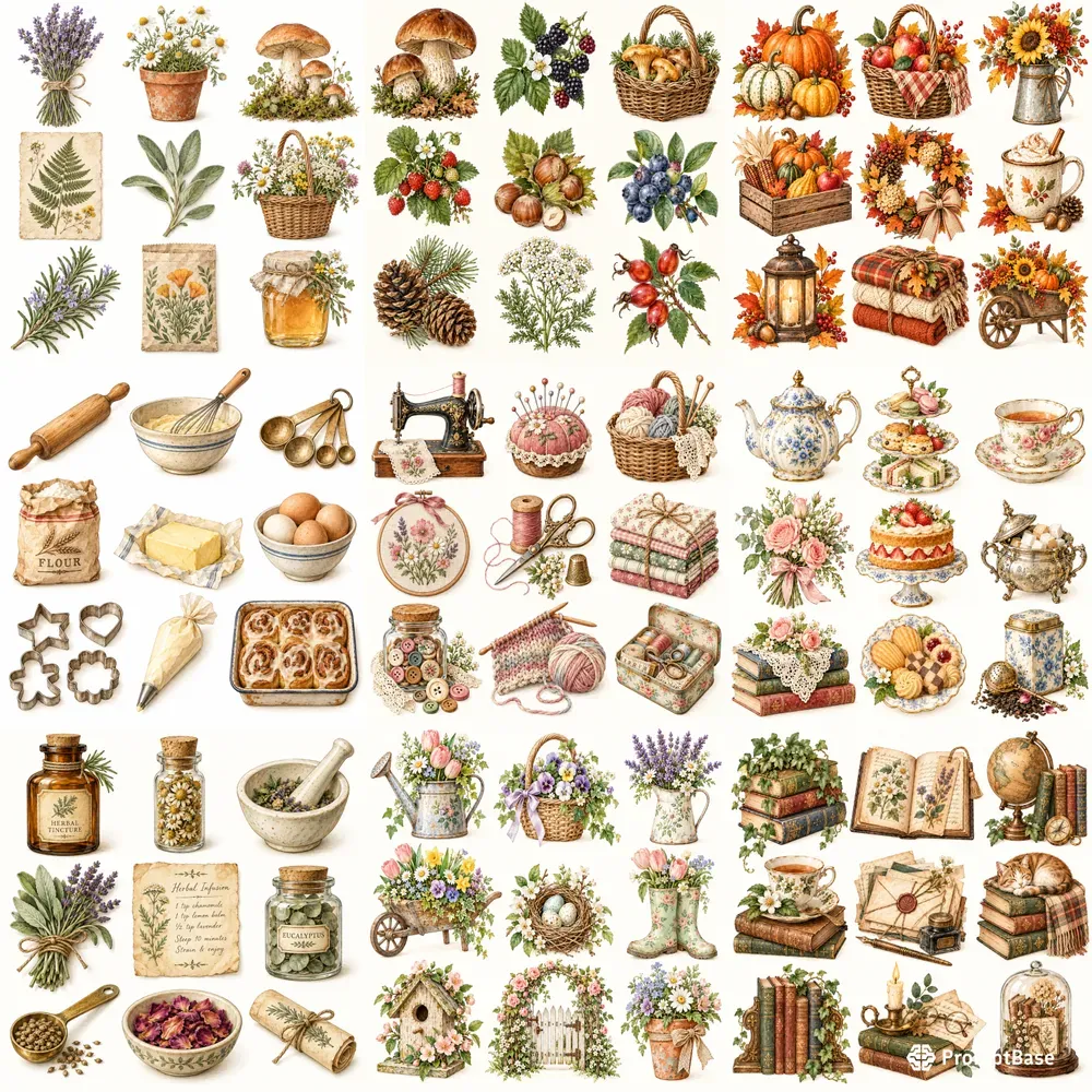 Cottagecore Botanical Clipart Sets