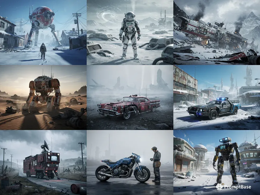Retro Futuristic Scifi Scenes Giant Mechs