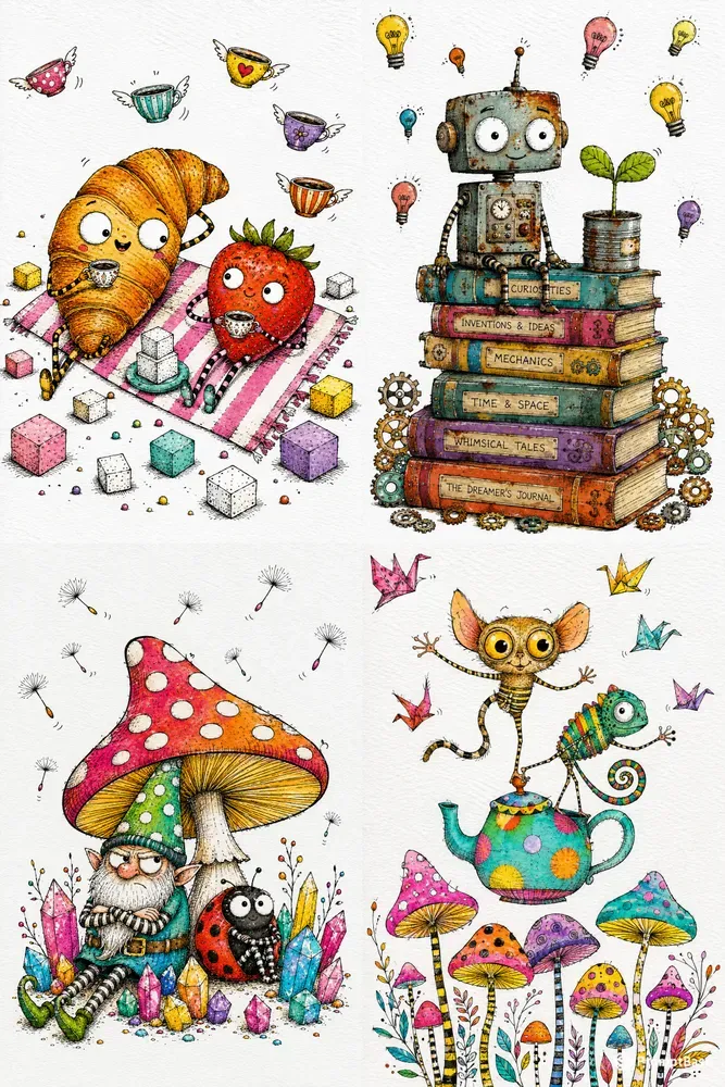 Whimsical Naive Watercolor Art
