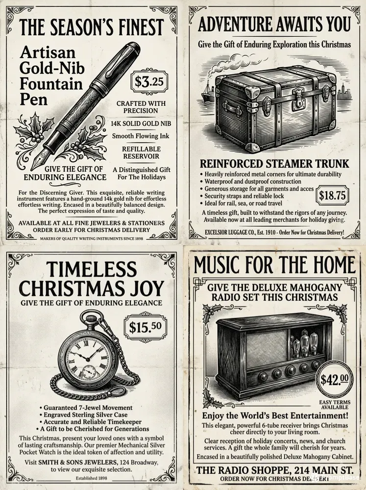 1920s Vintage Christmas News Ad Assets