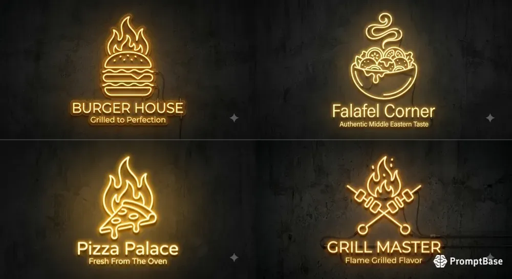 Luxury Neon Restaurant Logos 